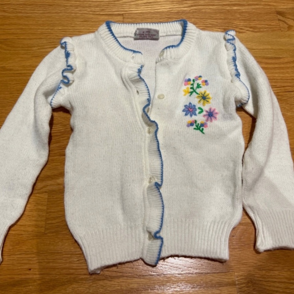 Vintage Lemon Fiz girls size 5 white floral embroidered cardigan